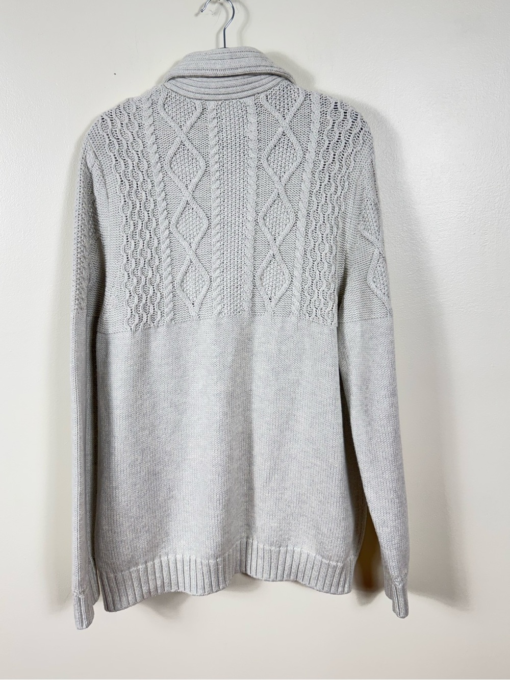 American Eagle Mens Chunky Cable Knit Shawl Collar Fisherman Sweater XXL Ivory - Picture 3 of 6